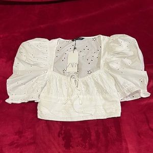 Zara White Summer Top with Embroidered Eyelet Detail